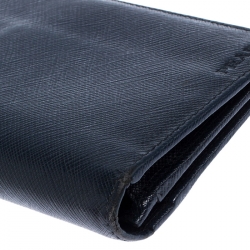 Pre Owned Prada Navy Blue Saffiano Leather Bifold Long Wallet
