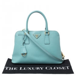 Pre Owned Prada Turquoise Saffiano Leather Medium Promenade Tote