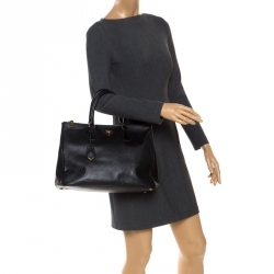 Pre Owned Prada Black Saffiano Lux Leather Large Double Zip Tote