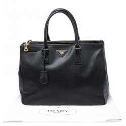 Pre Owned Prada Black Saffiano Lux Leather Large Double Zip Tote