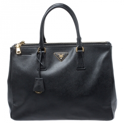 Pre Owned Prada Black Saffiano Lux Leather Large Double Zip Tote