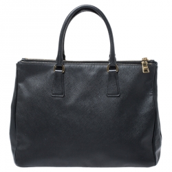Pre Owned Prada Black Saffiano Lux Leather Large Double Zip Tote