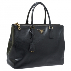 Pre Owned Prada Black Saffiano Lux Leather Large Double Zip Tote