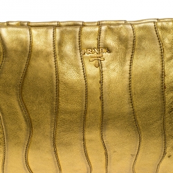 Pre Owned Prada Metallic Gold Wave Leather Clutch