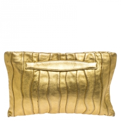 Pre Owned Prada Metallic Gold Wave Leather Clutch