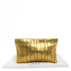 Pre Owned Prada Metallic Gold Wave Leather Clutch