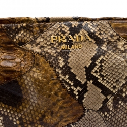Pre Owned Prada Brown Python Oversized Clutch