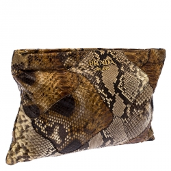 Pre Owned Prada Brown Python Oversized Clutch