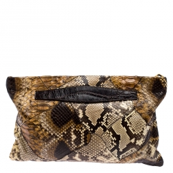 Pre Owned Prada Brown Python Oversized Clutch