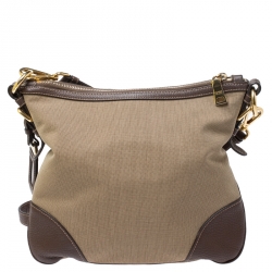 Pre Owned Prada Khaki/Brown Canvas and Leather Jacquard Logo Messenger Bag