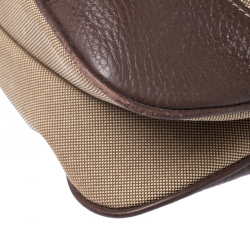 Pre Owned Prada Khaki/Brown Canvas and Leather Jacquard Logo Messenger Bag