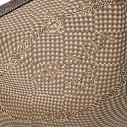 Pre Owned Prada Khaki/Brown Canvas and Leather Jacquard Logo Messenger Bag