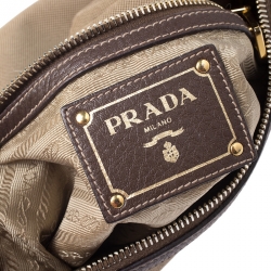 Pre Owned Prada Khaki/Brown Canvas and Leather Jacquard Logo Messenger Bag