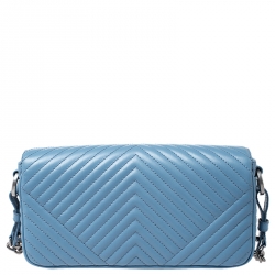 Pre Owned Prada Light Blue Diagramme Leather Impunture Flap Shoulder Bag