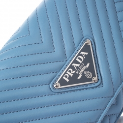 Pre Owned Prada Light Blue Diagramme Leather Impunture Flap Shoulder Bag