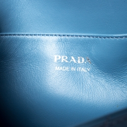 Pre Owned Prada Light Blue Diagramme Leather Impunture Flap Shoulder Bag