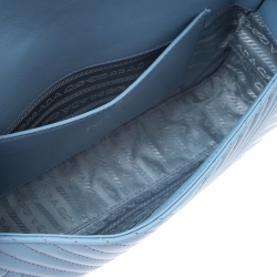 Pre Owned Prada Light Blue Diagramme Leather Impunture Flap Shoulder Bag