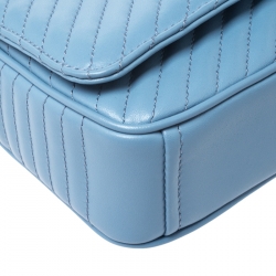 Pre Owned Prada Light Blue Diagramme Leather Impunture Flap Shoulder Bag