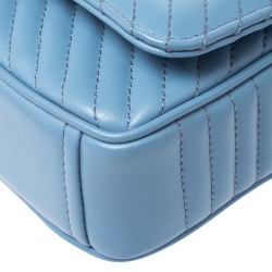 Pre Owned Prada Light Blue Diagramme Leather Impunture Flap Shoulder Bag