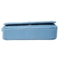 Pre Owned Prada Light Blue Diagramme Leather Impunture Flap Shoulder Bag