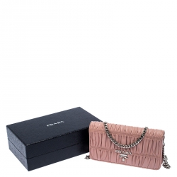 Pre Owned Prada Beige Nappa Leather Mini Bandoliera Wallet On Chain