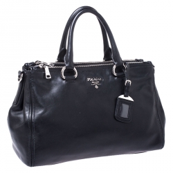 Pre Owned Prada Black Soft Leather Double Zip Tote 