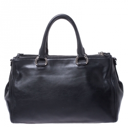 Pre Owned Prada Black Soft Leather Double Zip Tote 