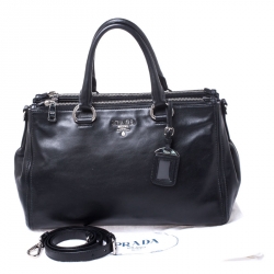 Pre Owned Prada Black Soft Leather Double Zip Tote 