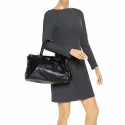 Pre Owned Prada Black Soft Leather Double Zip Tote 