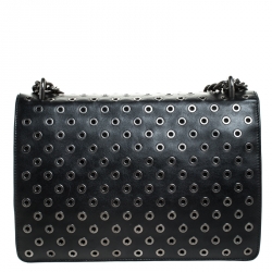 Pre Owned Prada Black Leather Grommet Chain Shoulder Bag