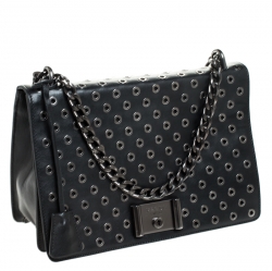 Pre Owned Prada Black Leather Grommet Chain Shoulder Bag