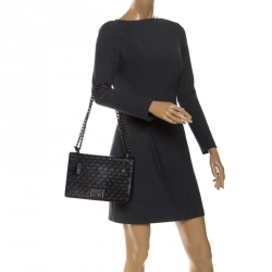 Pre Owned Prada Black Leather Grommet Chain Shoulder Bag