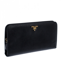Pre Owned Prada Black Saffiano Lux Leather Bifold Wallet Organizer