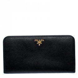 Pre Owned Prada Black Saffiano Lux Leather Bifold Wallet Organizer