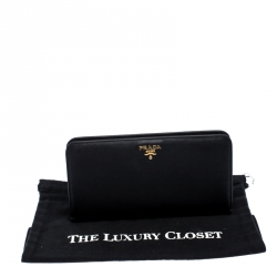 Pre Owned Prada Black Saffiano Lux Leather Bifold Wallet Organizer