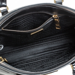 Pre Owned Prada Black Saffiano Lux Leather Small Double Zip Tote