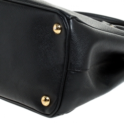 Pre Owned Prada Black Saffiano Lux Leather Small Double Zip Tote
