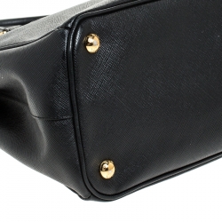 Pre Owned Prada Black Saffiano Lux Leather Small Double Zip Tote