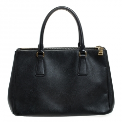 Pre Owned Prada Black Saffiano Lux Leather Small Double Zip Tote