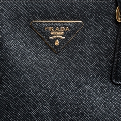 Pre Owned Prada Black Saffiano Lux Leather Small Double Zip Tote