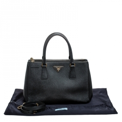 Pre Owned Prada Black Saffiano Lux Leather Small Double Zip Tote