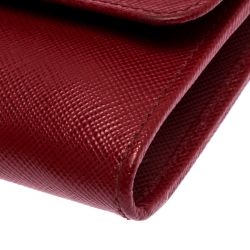 Pre Owned Prada Red Leather Flap Wristlet Wallet