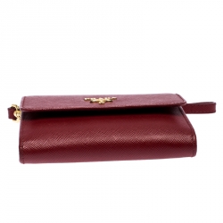 Pre Owned Prada Red Leather Flap Wristlet Wallet