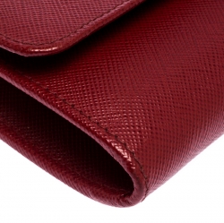 Pre Owned Prada Red Leather Flap Wristlet Wallet