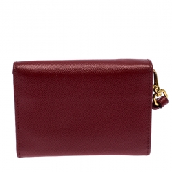 Pre Owned Prada Red Leather Flap Wristlet Wallet