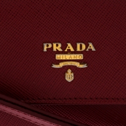 Pre Owned Prada Red Leather Flap Wristlet Wallet