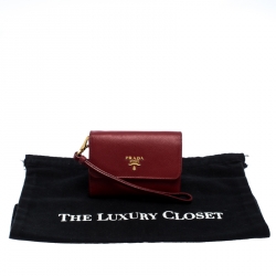 Pre Owned Prada Red Leather Flap Wristlet Wallet