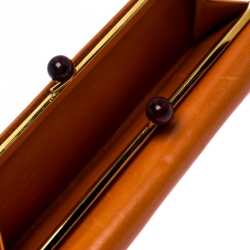 Pre Owned Prada Orange Leather  Kisslock Flap Continental Wallet