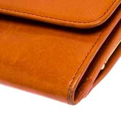 Pre Owned Prada Orange Leather  Kisslock Flap Continental Wallet
