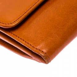 Pre Owned Prada Orange Leather  Kisslock Flap Continental Wallet